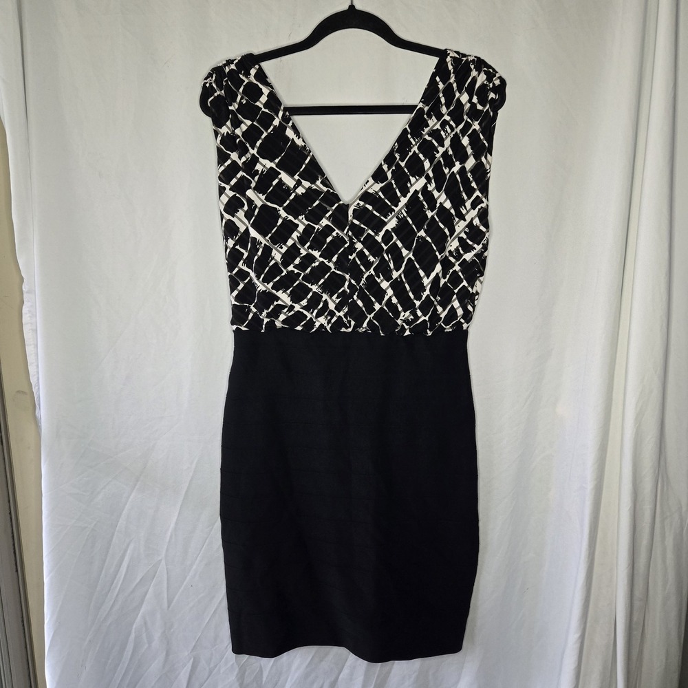 Joseph Ribkoff Bodycon‎ Dress Double V Neck Blouson Top Womens Size 10 Mob Wife